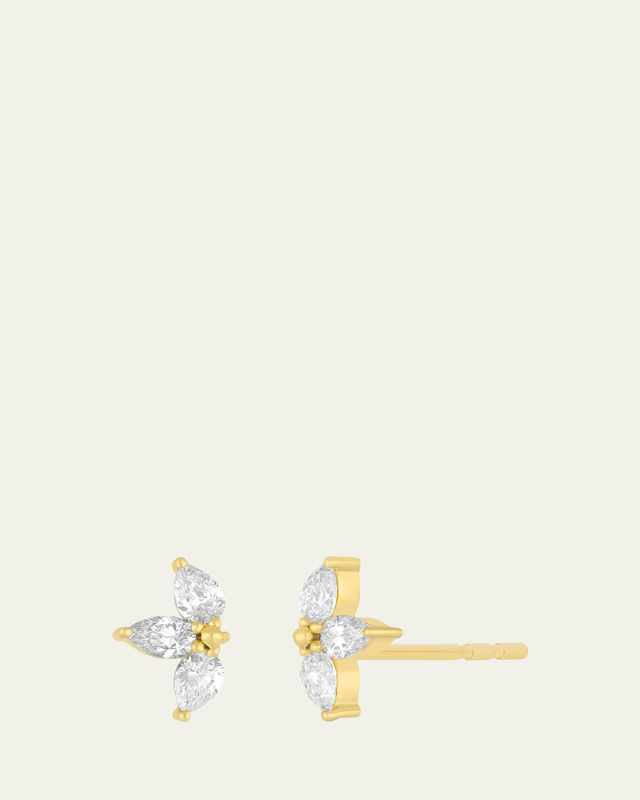 14K Yellow Gold Triple Diamond Mini Pear Stud Earrings